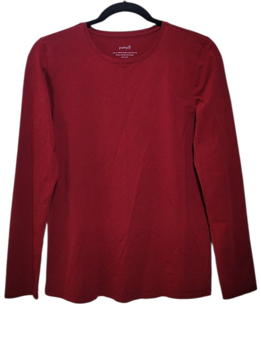 J Jill Pure Jill Cranberry Red Pima Cotton Crew Neck Long Sleeve Tee Top Small